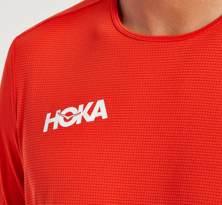 Tops Mens - Hoka One One Performance Short Sleeve - Red - YFRHBZP-38